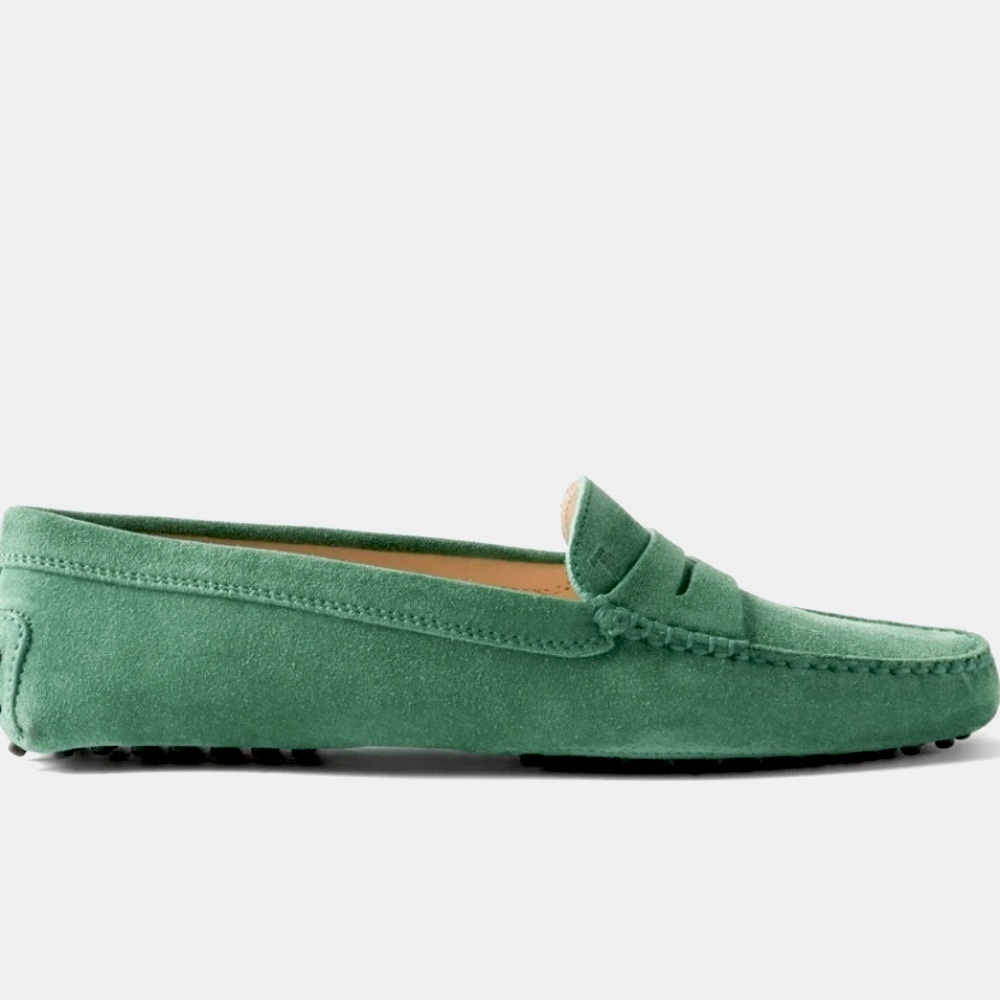 Tods Gommino suede green loafers women’s 39